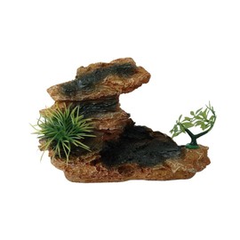 UQUABESO Aquarium Mountain View Stone Ornament with Tree, Artificial Resin Fish Tank Rock Cave Hill Landscape Decoration, Small Fish Hideaway Hideout for Betta Crab Shrimp