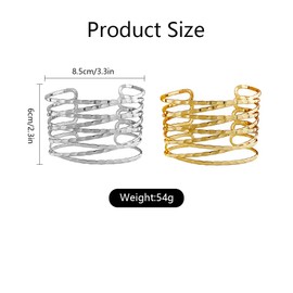 FFWTPY Pack of 2 Upper Bangle Gold Women's Boho Bangle Adjustable Minimalist Delicate Layered Punk Style Wrap Bracelet Upper Arm Cuff, Metal