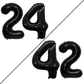GOER Number 24 Balloons for 24th Birthday Party Decorations,42 Inch Jumbo Foil Helium 42 Balloons for 42nd Birthday Party Decoration (Black)