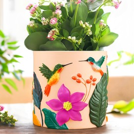 GUGUGO Colorful Hummingbird Plant Pots, Cute Unique Succulent Animal Planters with Drainage, Rainbow Small Flower Pots for Indoor Plants, Funny Eclectic Home Décor Gift for Plant Lovers, Pale Pink
