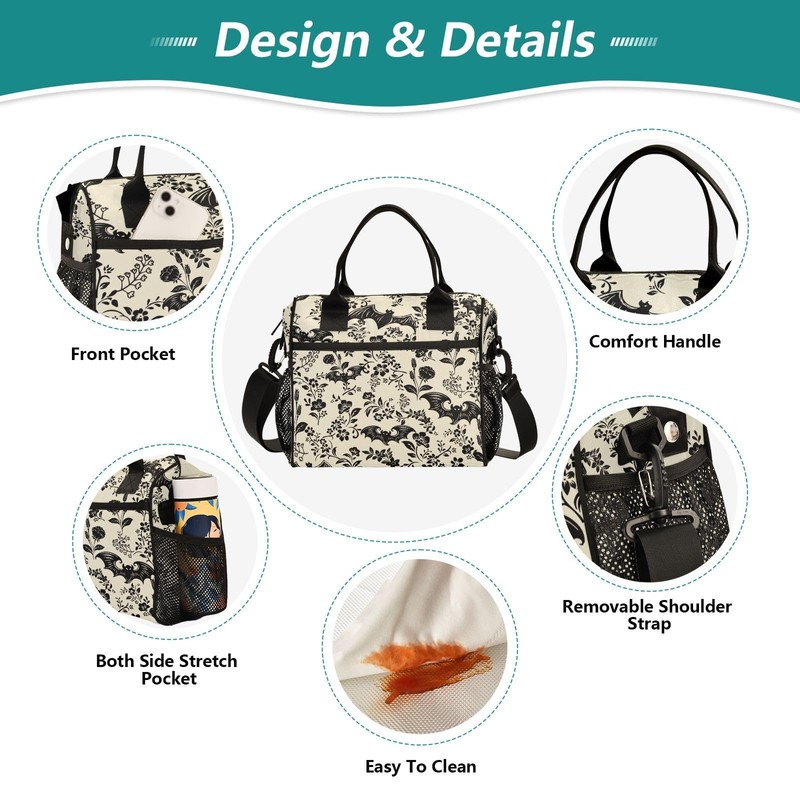 Goth Bat Pattern Lunch Bag & Lunch Box for Women