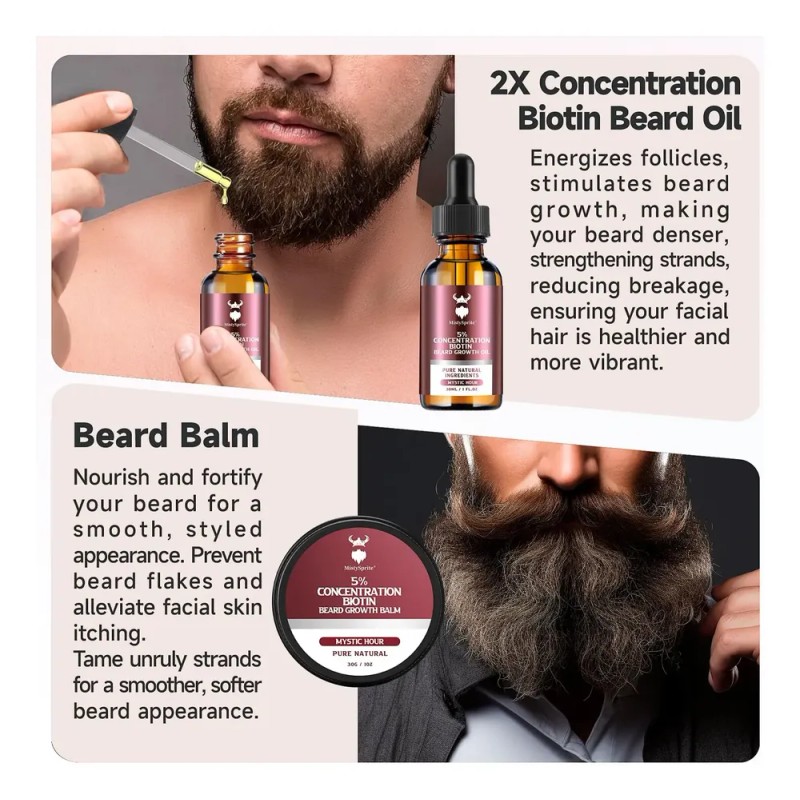 Kit De Crecimiento De Barba Y Bálsamo Para Barba, Kit