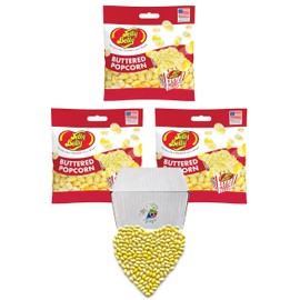 Jelly Belly Buttered Popcorn Jelly Beans- 3.5Oz Popcorn Bags, Pack of 3 Genuine, Fresh, Straight from the Source