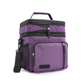 Men's and Women Double Compartment Lunch Bag, Insulated Lunch Cooler Tote 2 Roomy Large Reusable Water-resistant Lunch Box (Purple, 15L)''