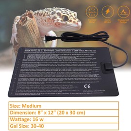 Aiicioo Under Tank Heater 16W - Reptile Heating Pad Bearded Dragon Turtle Heat Mat for Hermit Crab Lizard Terrarium 8X12Inch