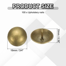 PATIKIL 100 Pcs Upholstery Tacks 0.39" x 3/4" Head Dia Vintage Thumb Nails Pins Round Head Metal Push Tack Pin for DIY Furniture Sofa Chair Decor
