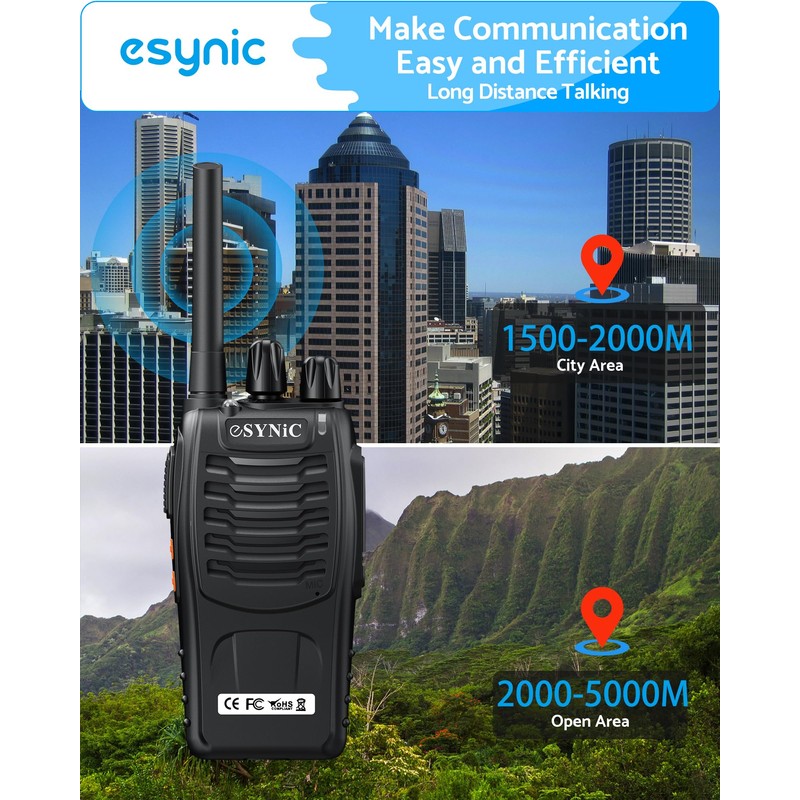 eSynic 4Pack Walkie Talkies 5KM/3Miles Long Range 16 Channels Walky