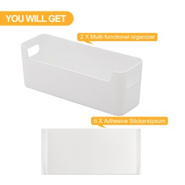 LANSKYWARE 2 Pack Cabinet Organizer Storage, Adhesive Over Cabinet Door Organizer, No Drilling Space Saver Plastic Storage Containers Multi-Use for Kitchen Bathroom Office Bedroom, White