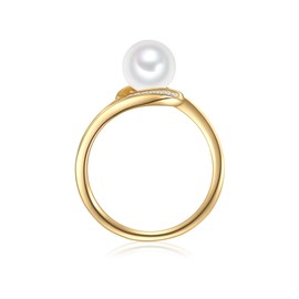 Valero Pearls Women's Ring 925 Sterling Silver Yellow Gold-Plated with Freshwater Cultured Pearl White Round 6.0-7.0 mm Zirconia, 52, Cubic Zirconia