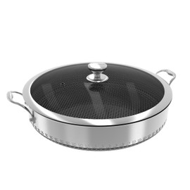 CATHYLIN 316L Stainless Steel 7QT Saute Pan Hexagon Nonstick Wok with Lid, Two Handle to Hold, PFOA Free, Dishwasher Oven Safe (12.5 inches,7QT)