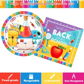 Back to School Party Plates and Napkins for 24 Guests 64 Pcs Back to School Party Supplies Disposable Tableware Set Schoolbag Plates and Napkins for Back to School Theme Party Supplies