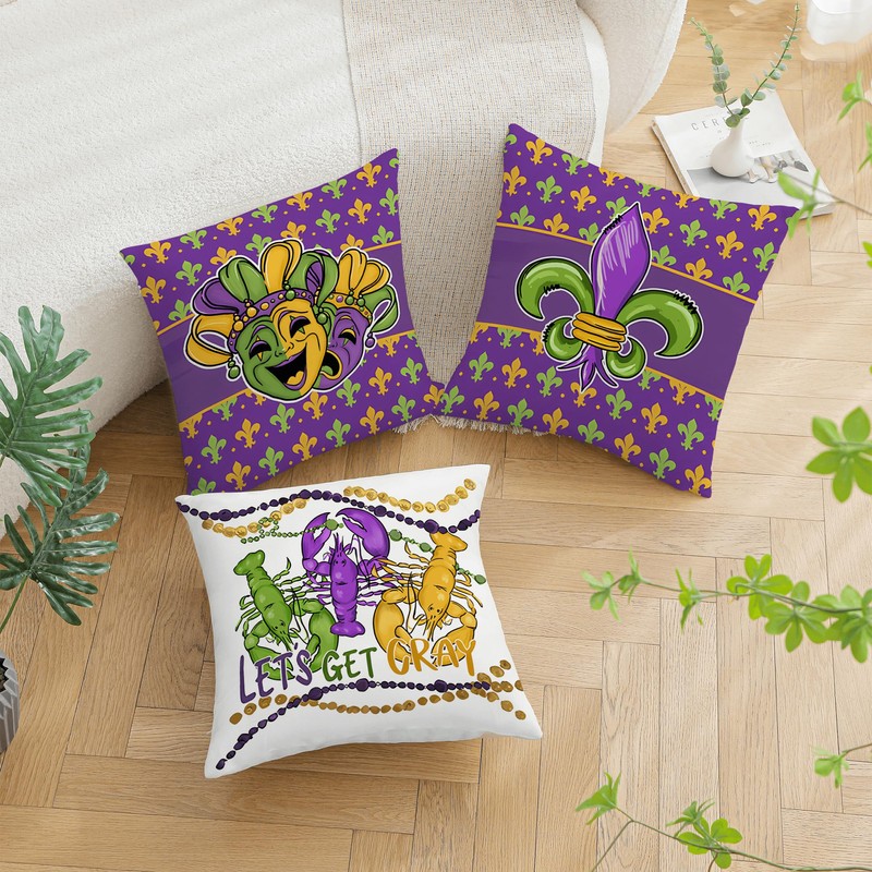 Mardi Gras Throw Pillow Covers 18x18 Set of 4 Fleur