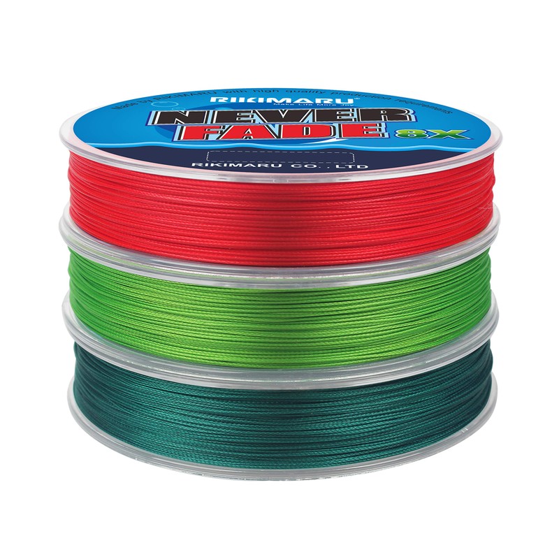 Rikimaru Never Fade 8X Braided Fishing Line 10-80LB 150-600Yds (600yds-Red,