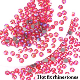 Rhinestones Flatback Rhinestones Hotfix Rhinestones Glass Round Crystals Gems for Crafts Clothes Shoes Bag DIY Decoration Light Siam AB (SS10/2.8MM/1440pcs)