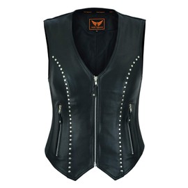 Women Cow Hide Motorcycle Classic Bicker Leather Vest with Gun Pocket (XXX-Large)