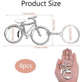 4er-Pack Fahrrad-Flaschenöffner-Schlüsselanhänger, Fahrrad-Flaschenöffner-Anhänger, Tolles Geschenk für Bar-, Familien-BBQ-, Picknick-, KTV-, Bier- und Fahrradliebhaber – Silber