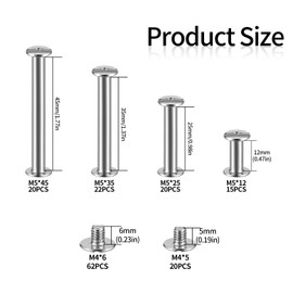 82 Pcs Chicago Screws, M5 Book Binding Screws, Chicago Binding Screws Posts, Cross Head Binding Screw Posts, Chicago Button Screws, Metal Screw Rivets for Leather Craft Bookbinding, 12/25/35/45 mm