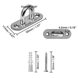 Belle Vous M5 Eye Plate Stainless Steel Eyelet Holder (Pack of 8) - Ceiling Hook U-Shaped Stainless Steel Mounting Hook Carabiner (50 x 17 mm) - Load Capacity up to 40 kg - Metal Hook Wall Mount for