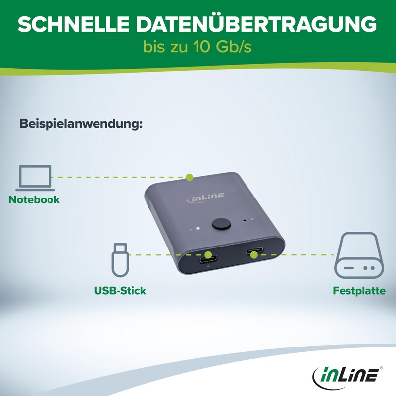 InLine USB-C Switch, Bi-Directional (Data and Video), 2 in 1