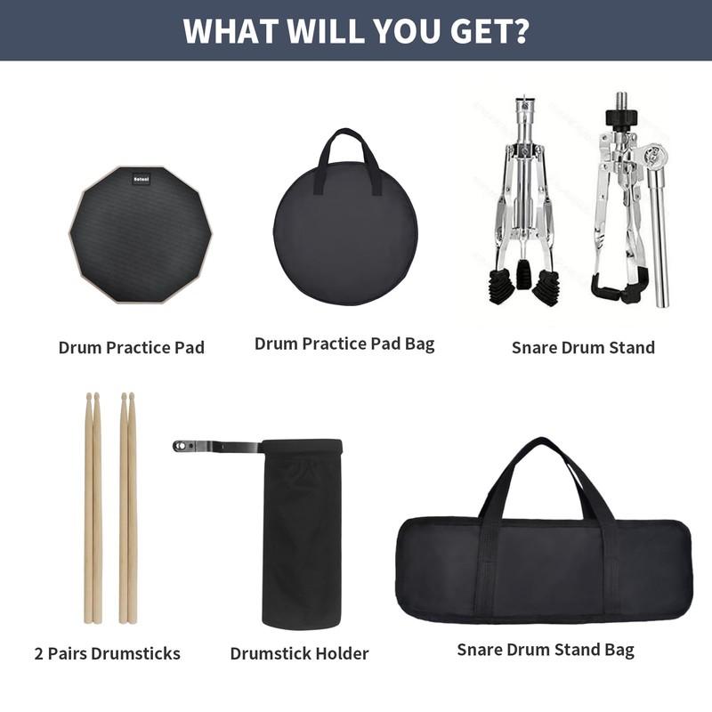 Seteol Drum Practice Pad Set, 12 Inch Double Sided Silent