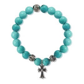 Maison Dianie Natural Gemstone Beads Bracelet with Silver Chrome Charm Turquoise Onyx Cat's eye Unisex Bracelet for Meditation Prayer Healing Protection (Turquoise)