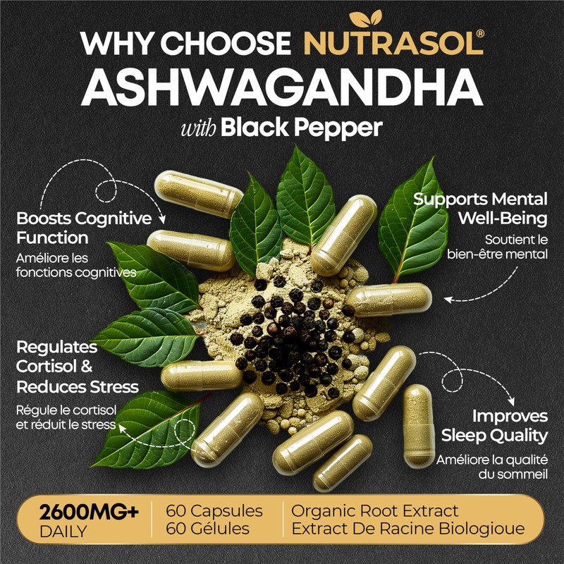 Organic Ashwagandha with Black Pepper | 2600mg Daily Dose |