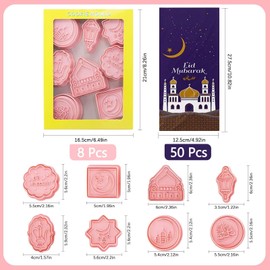 Ramadan Cookie Cutter Set, 8 Pieces Ramadan Cookie Cutter + 50 Ramadan Pockets, Eid Mubarak Cookie Cutter, Ramadan Plastic Cookie Cutters, Ramadan Cookie DIY Fondant Tools, Eid Mubarak Party