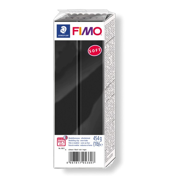 Staedtler FIMO Soft Polymer Clay - -Oven Bake Clay for Modeling, Kids, Jewelry, Sculpting, 1 lb Block, Black 8021-9