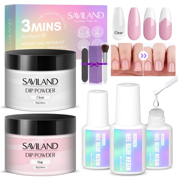 Saviland Dip Powder Kit for Nail Repair - Pink &