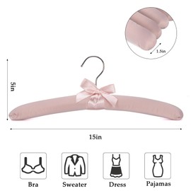 NEOVIVA 15 Inch Anti Slip Satin Padded Clothes Hangers for Women Pink Satin Padded Hangers for Women Clothing, No Shoulder Bump Hangers for Adult, Silk Hangers for Sweaters, Dresses, Suits (Pack of 5)