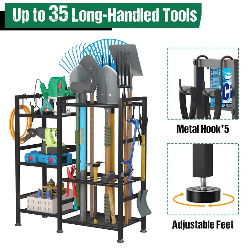 keomaisyto Garden Tool Organizer for Garage Organization, 3 Tier Yard