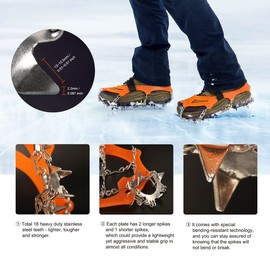 Unigear Mountain Shoe Crampons, Ice Spikes, Snow Chains, Stainless Steel Spikes, Snow Spikes for Climbing, Mountaineering, Trekking, High Altitudes, Winter, Outdoors, orange, l