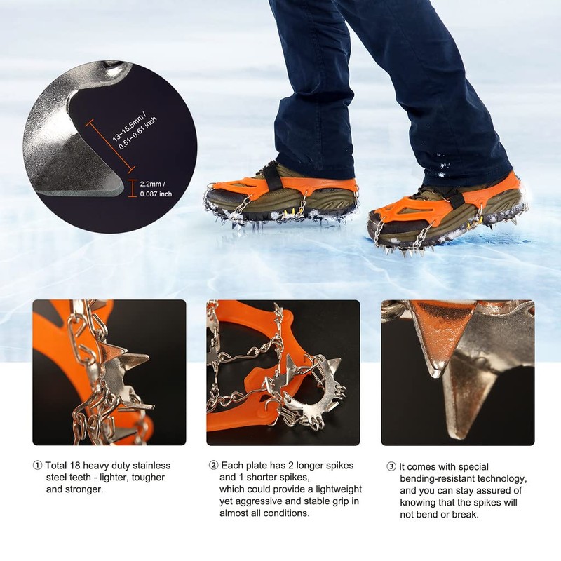 Unigear Mountain Shoe Crampons, Ice Spikes, Snow Chains, Stainless Steel