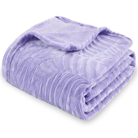 SOCHOW Super Soft Flannel Fleece Throw Blanket, Lightweight Cozy Warm Leaves Textured Plush Blanket for Bed Couch Sofa, 127cm x 150cm, Lilac