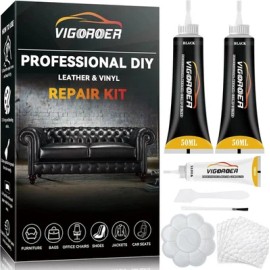 Vigorder Black Leather Repair Kit for Furniture & Car Seats, Restores Any Material