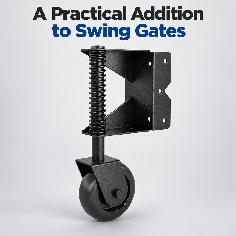 4-Inch Spring-Loaded Gate Wheel – Shock-Absorbing Metal Bracket for Swing