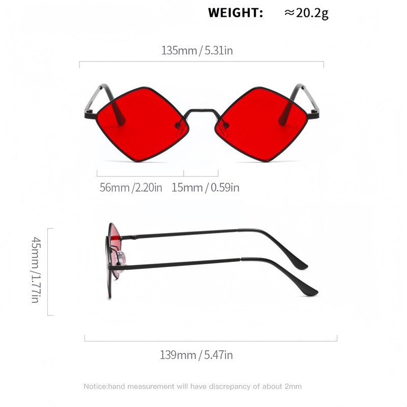 WDZAYXC Diamon Fashion Sunglasses with Metal Frame, UV400 Protection, black/red
