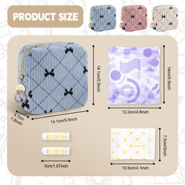 Pack of 2 Tampon Storage, Sanitary Pads Storage, Menstruation Period, Mini Bag with Zip, Small Sanitary Napkin Storage Bag for Nursing Pads, Gifts for Girls (Blue & Beige Bow Tie)