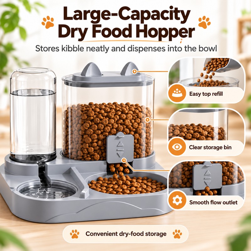 2-in-1 Gravity Pet Feeder and Water Dispenser Bowl for Cats