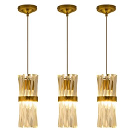 Ken & Ricky Pendant Lights Kitchen Island Gold 3 Pack,Crystal Pendant Lighting Over Island,Modern Pendant Light Fixtures for Dining Room Bedroom Bathroom Livingroom