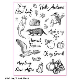 Arbuya Harvest Festival Autumn Clear Stamps for Card Making or Journaling,Pumpkin Hedgehog Owl Leaves Silicone Rubber Stamps for Scrapbooking journals Paper Crafts Decoration