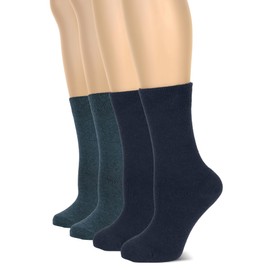 Hugh Ugoli Women's Cotton Crew Socks, Regular Fit, Soft, Plain Color socks for Trouser, 4 Pairs, Navy Blue/Jeans Blue, Shoe Size: 6-9