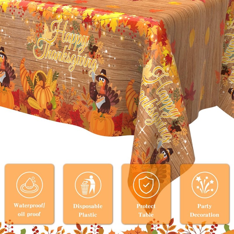 Thanksgiving Tablecloth Plastic, 2 Pack 54 x 108 Inch Fall