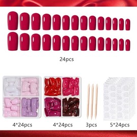 Uñas postizas cortas, 8 colores, 192 piezas, uñas postizas cortas, brillantes, cuadradas, ligeras, con ajuste natural y pestañas adhesivas, HJ NT191