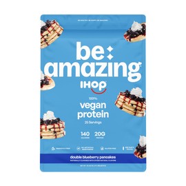 Be Amazing Vegan Protein Powder | 20g Plant-Based Protein with Prebiotics Fibers | Gluten Free Shake Mix | Low Carb Non-Dairy Smoothie | IHOP Double Blueberry, 25 Servings