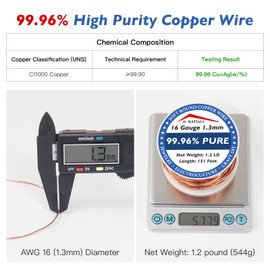 Copper Wire 99.96% Pure – 16 Gauge 1.3mm – 151 Feet, 1.2 Pound Spool – C11000 Soft Copper Wire Craft Wire for Gardening, Electroculture, Jewelry Making, Beading, Ground Wire & DIY (16 Gauge, 1.2 LB)