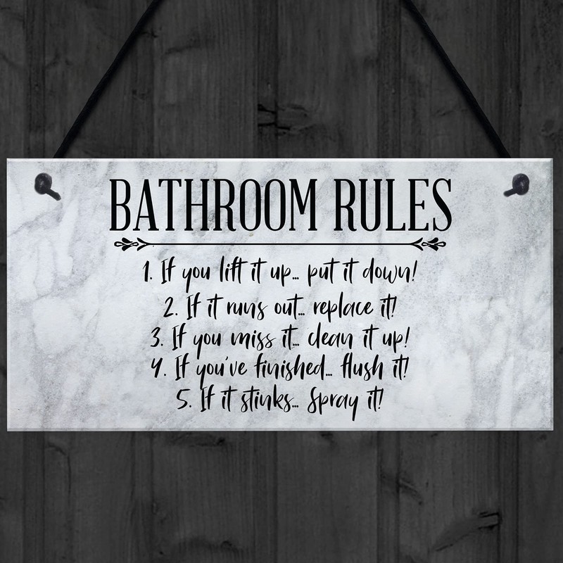 RED OCEAN Bathroom Rules Sign Marble Theme Home Decor Bathroom