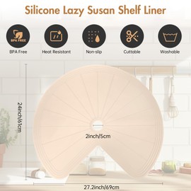 2 Pcs Lazy Susan Shelf Liner: Silicone Lazy Susan Liner for Dual Tier Pie Cut Lazy Susan Organizer,Non-Slip Thermal Protection Lazy Susan Mat (Khaki, 28")