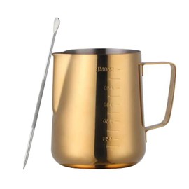 Hoshen Espresso Steamer Jug (600 ml), Stainless Steel Inside and Outside Drawn Flower, Coffee Art Pen, Latte Puccino Art Milk Frothing Jug, Gold