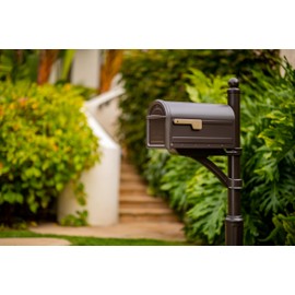 Architectural Mailboxes Mapleton™ Heavy Duty Steel Metal Post Mounted Mail Box for Outside, Rubbed Bronze, Large Curbside Mailbox with Magnetic Latch